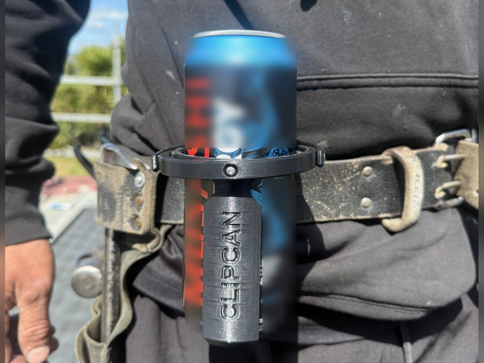 Clipcan Tool Belt on a roofer’s leather belt