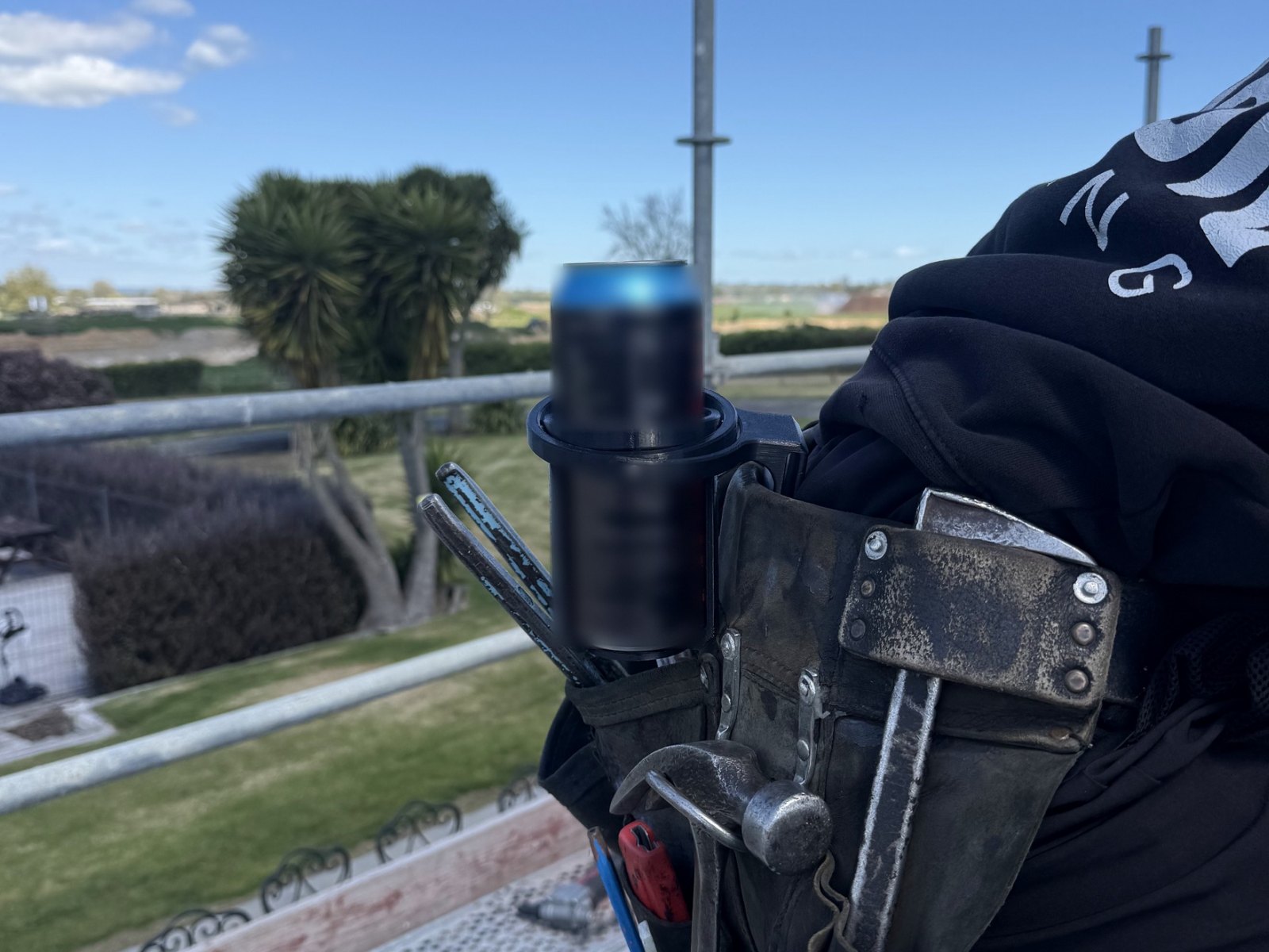 Clipcan Tool Belt on the job, up on the scaffold